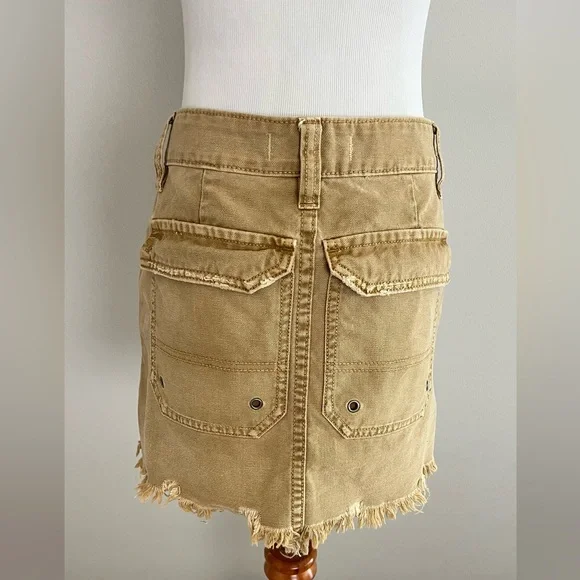 FREE PEOPLE Tan Canvas Cotton Relaxed Mini Skirt Size 24 - Picture 4 of 14